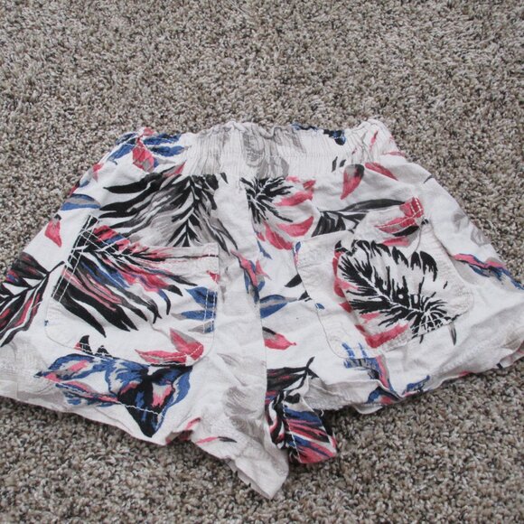 Cali 1850 Los Angeles Belted Chino Shorts Womens XS Cream Floral Elastic Pull On - Picture 4 of 5